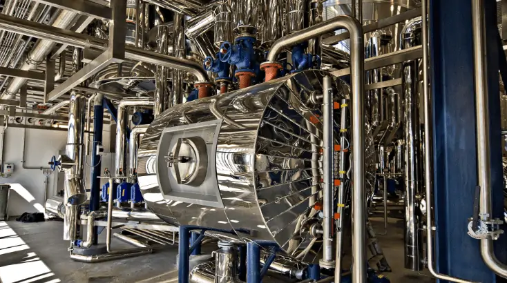 large steam boiler with high temperature pipe ducting